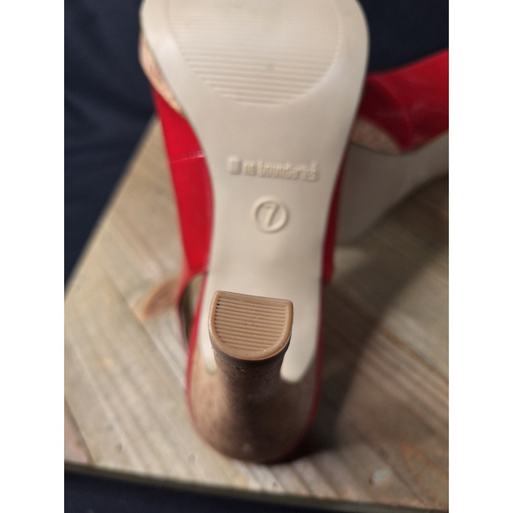 No Boundaries Marge Red Patent Peep Toe Slingback Cork Platform Heels Womens 7 - Picture 15 of 16